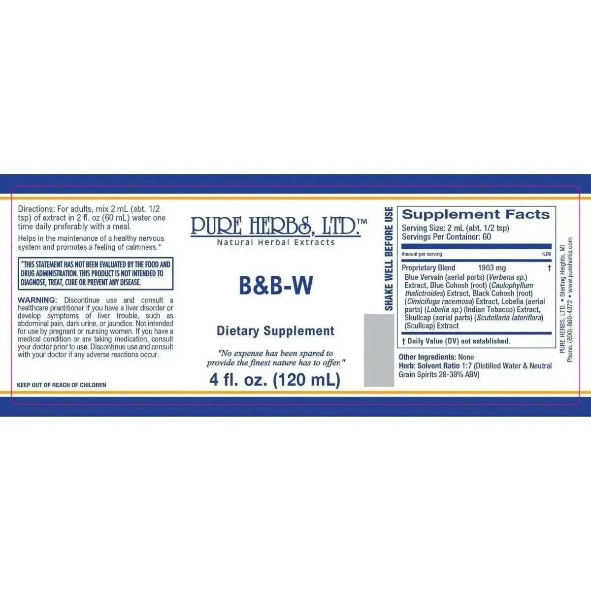 B & B - W Herbal Blend for Hormonal, Nervous System & Pain Relief - Futures ETC Tincture