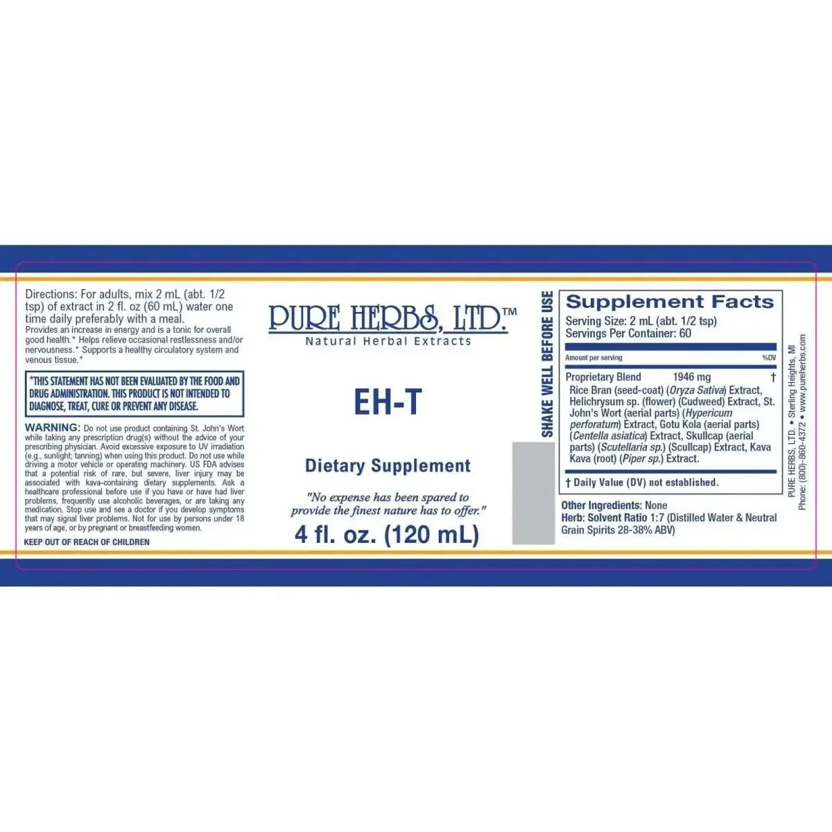 EH - T (Cudweed, Gotu Kola, Kava Kava, Rice Bran, Scullcap, St. John's Wort) - Futures ETC Tincture