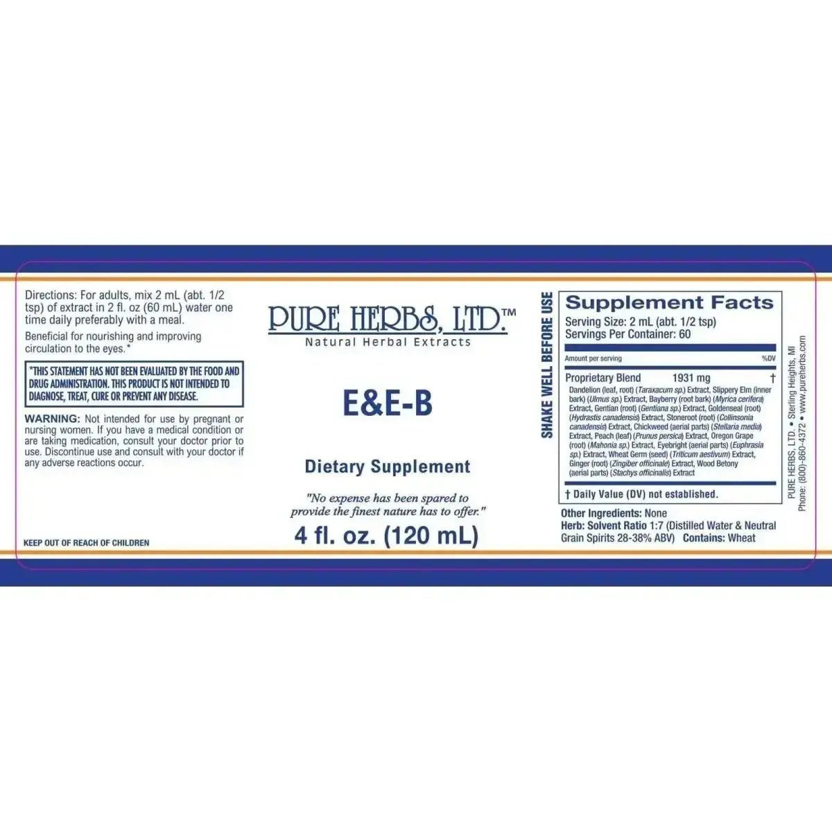E & E - B (Reformulated) (Bayberry, Chickweed, Dandelion Leaf, Dandelion Root, Eyebright, Gentian, Ginger, Golden Seal)