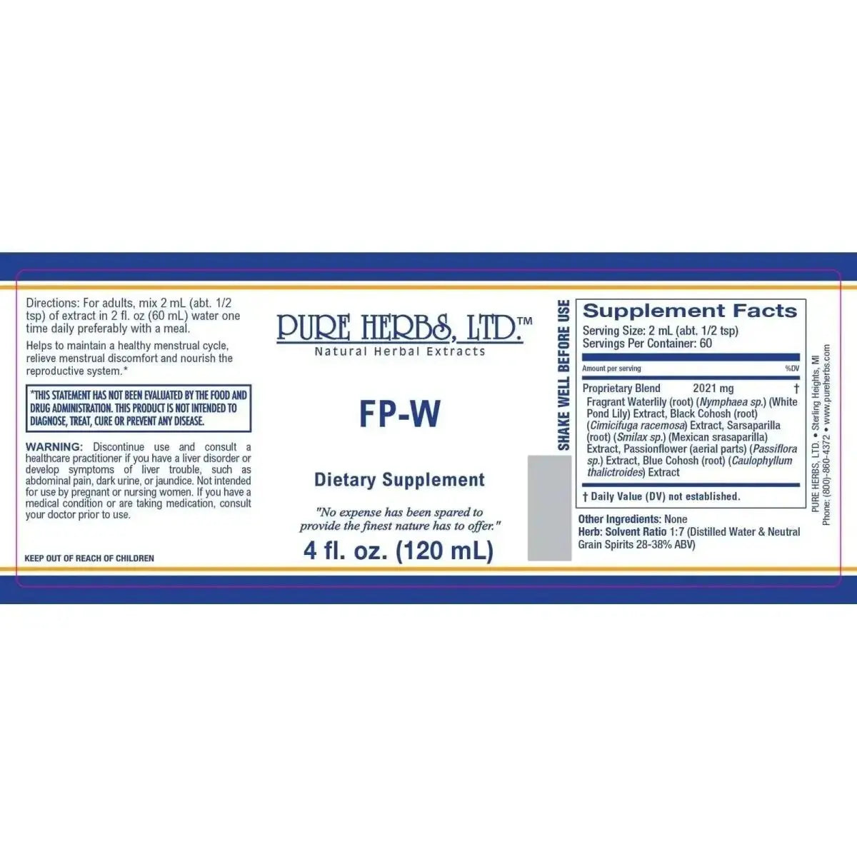 FP - W (Black Cohosh, Blue Cohosh, Passion Flower, Sarsaparilla, White Pond Lily) - Futures ETC Tincture