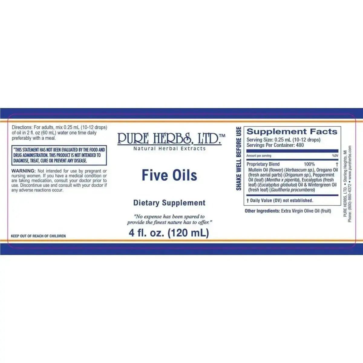 Five Oils (Eucalyptus Oil, Mullein Flower Oil, Oregano Oil, Peppermint Oil, Wintergreen Oil) - Futures ETC Tincture