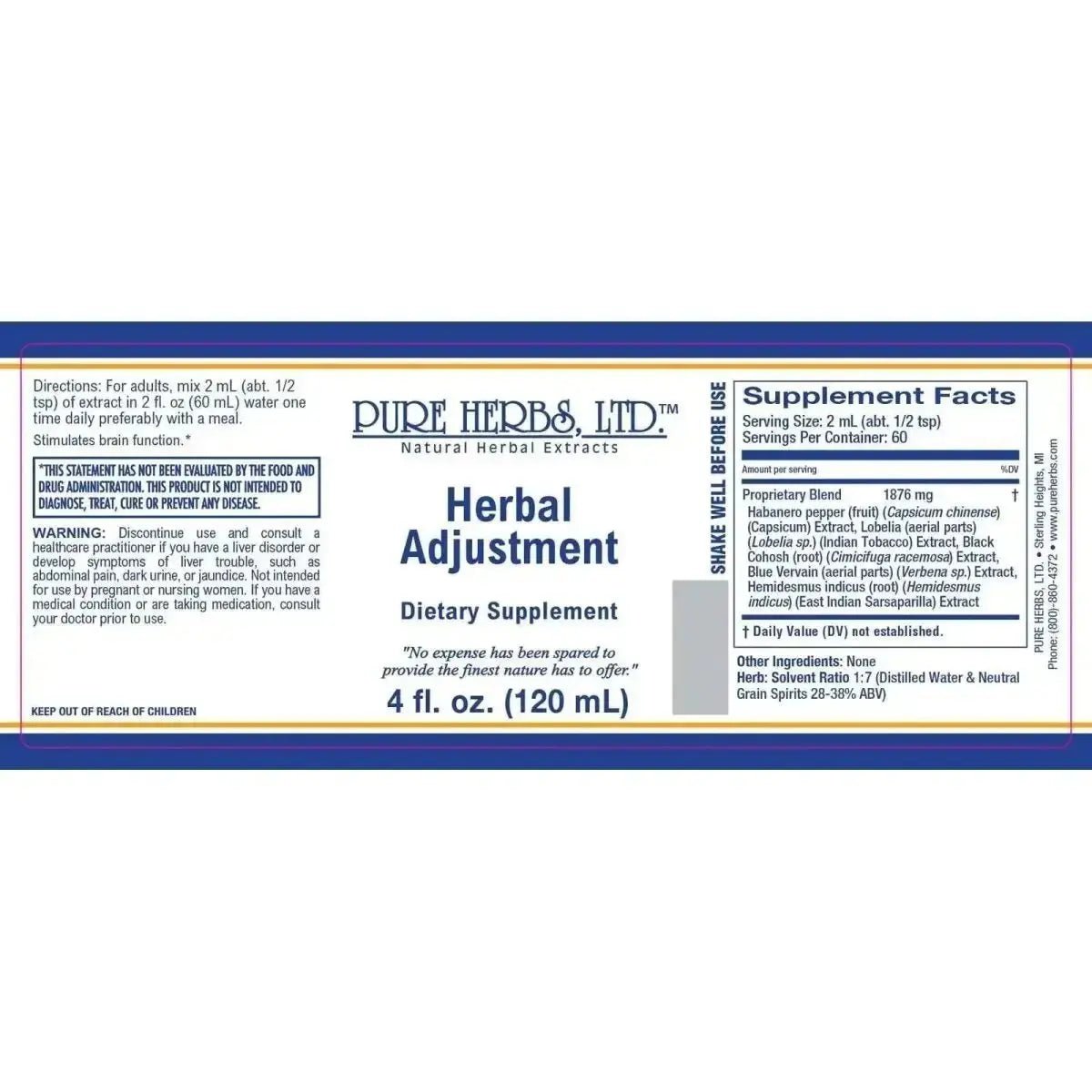 Herbal Adjustment (Black Cohosh, Blue Vervain, Capsicum, Indian Sarsaparilla, Indian Tobacco) - Futures ETC Tincture