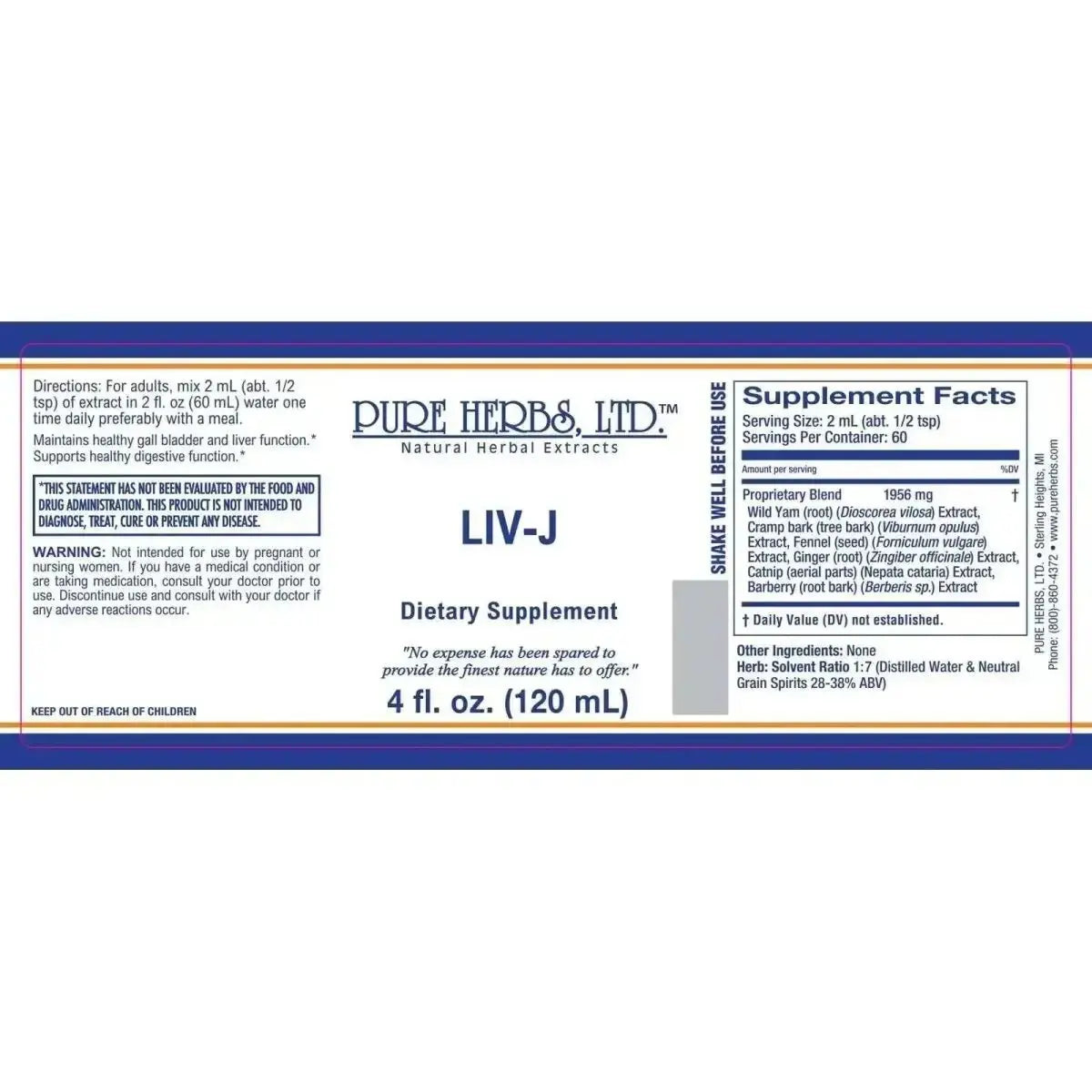 LIV - J (Barberry, Catnip, Crampbark, Fennel, Ginger, Wild Yam) - Futures ETC Tincture