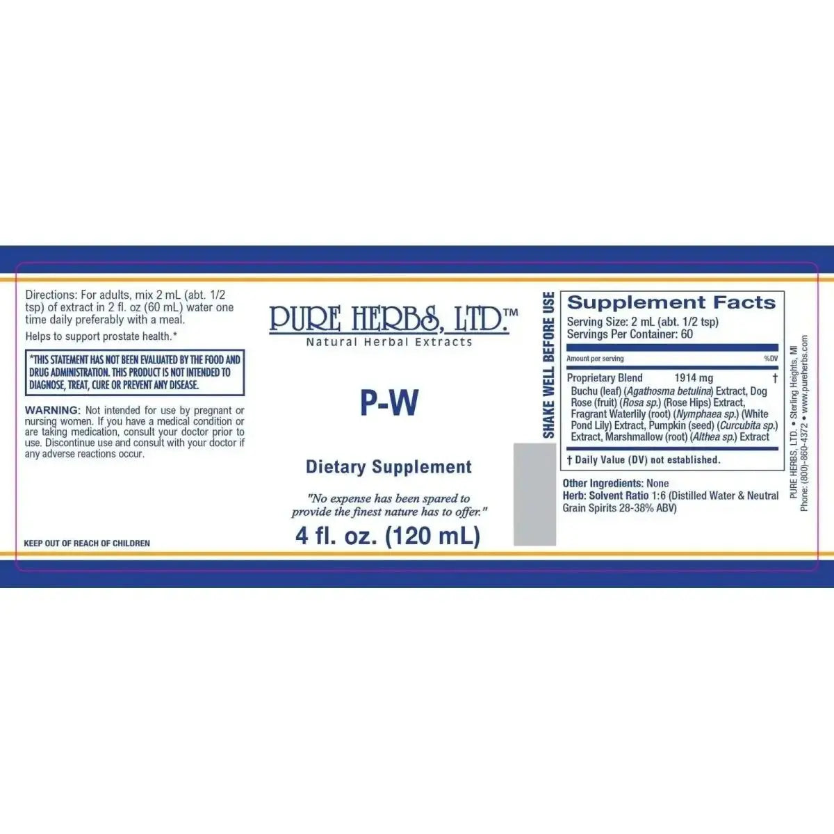 P - W (Buchu, Marshmallow, Pumpkin Seed, White Pond Lily, Wild Rose Hips) - Futures ETC Tincture