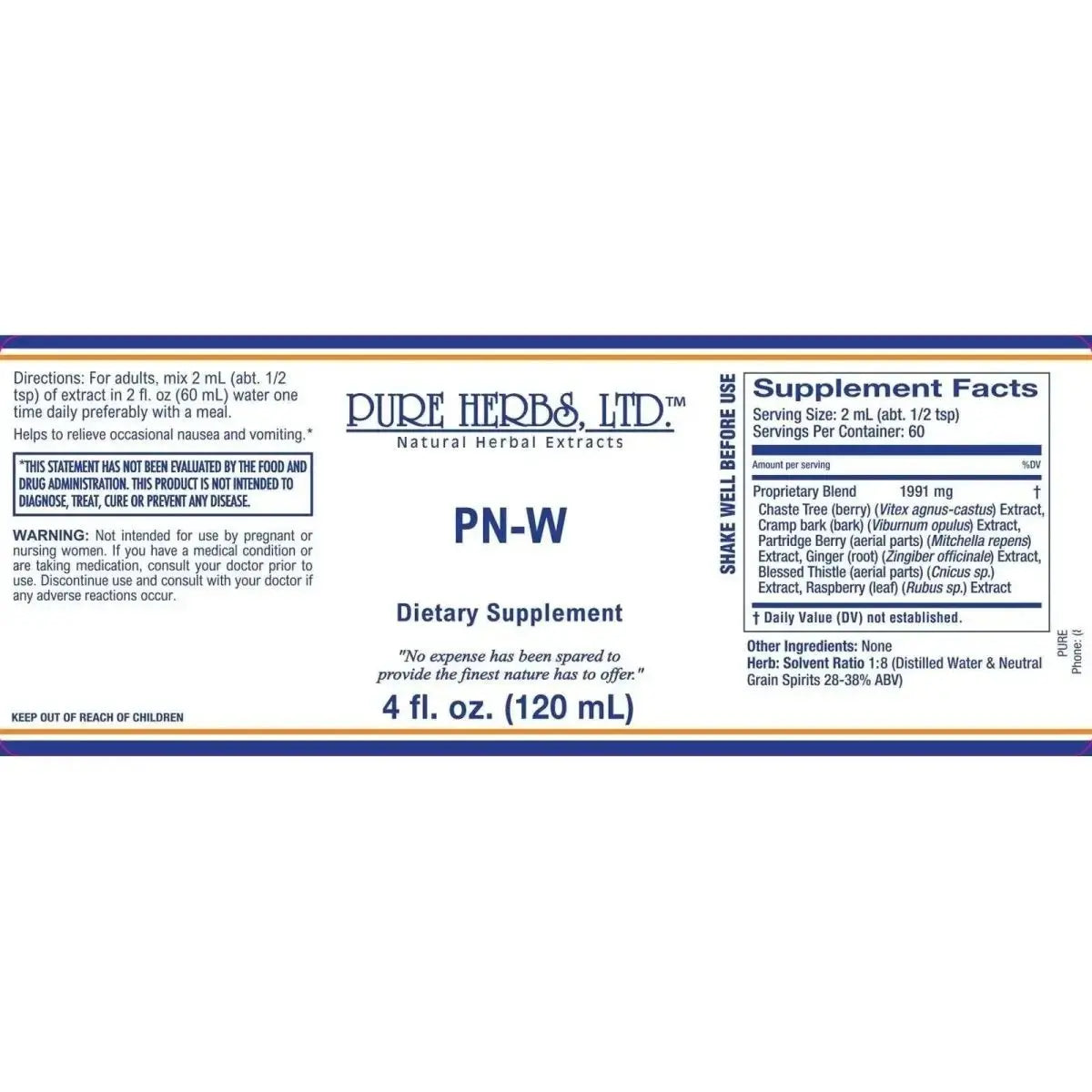 PN - W (Blessed Thistle, Chaste Tree Berry, Crampbark, Ginger, Partridge Berry, Red Raspberry Leaf) - Futures ETC Tincture