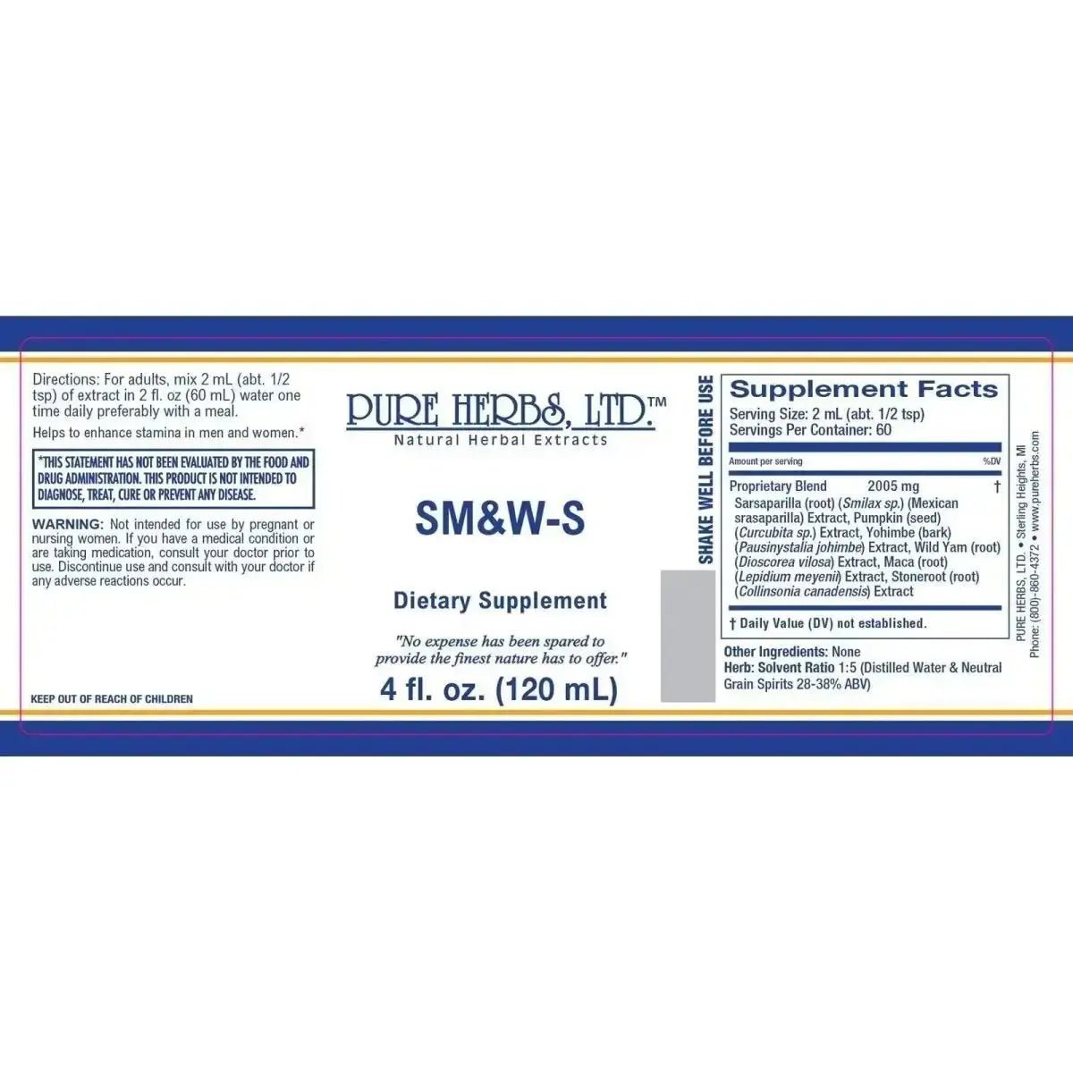 SM & W - S (Maca, Pumpkin Seed, Sarsaparilla, Stone Root, Wild Yam, Yohimbe) - Futures ETC Tincture