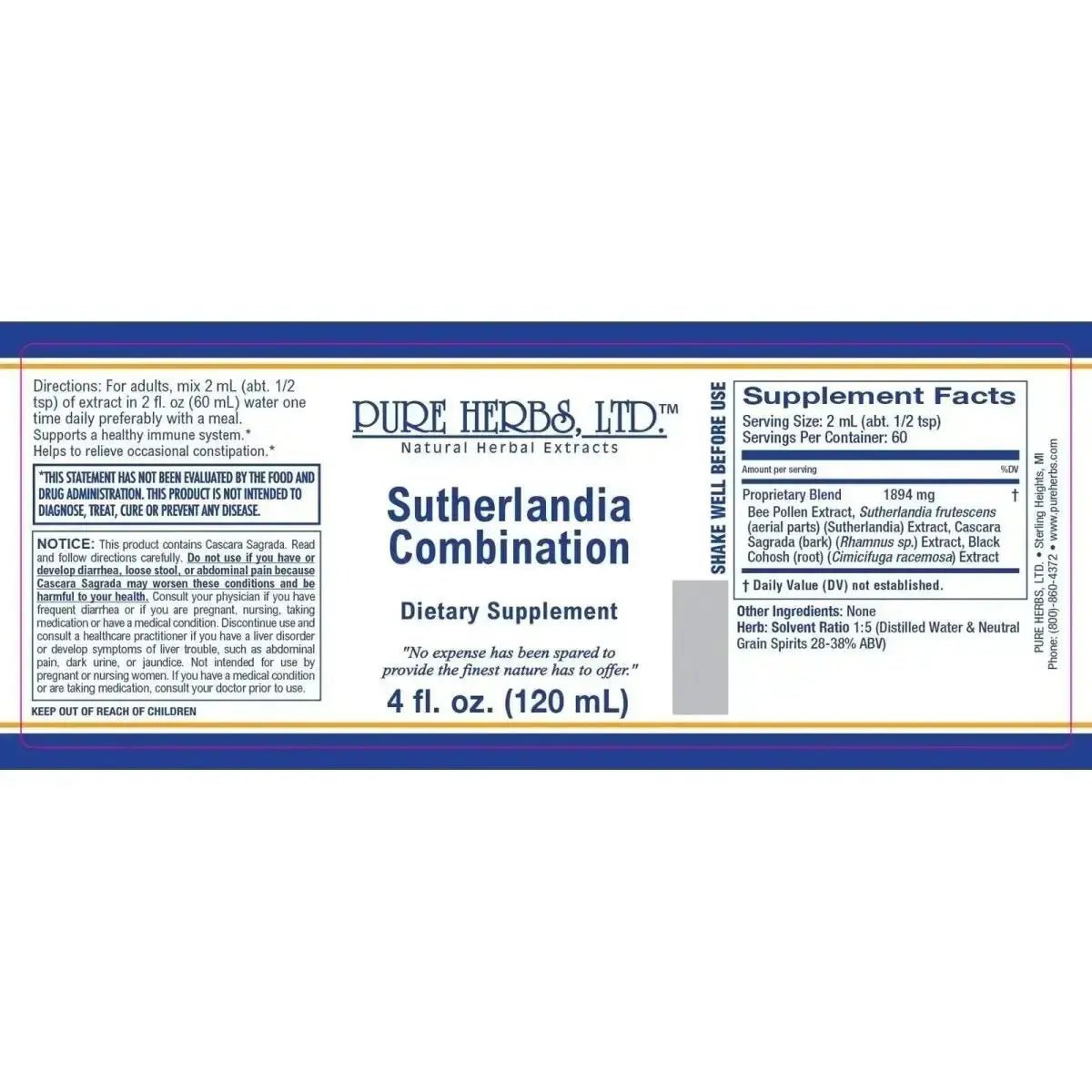 Sutherlandia Combination (Bee Pollen, Black Cohosh, Cascara Sagrada, Sutherlandia) - Futures ETC Tincture