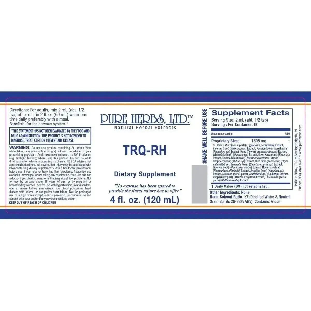 TRQ - RH (Angelica, Brewer's Yeast, Chamomile, Chickweed, Hops, Kava Kava, Licorice Root, Passion Flower, Peppermint Leaf