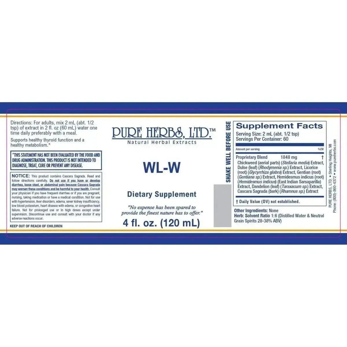 WL-W (Cascara Sagrada, Chickweed, Dandelion Leaf, Dulse, Gentian, Indian Sarsaparilla, Licorice Root) - Futures ETC Tincture