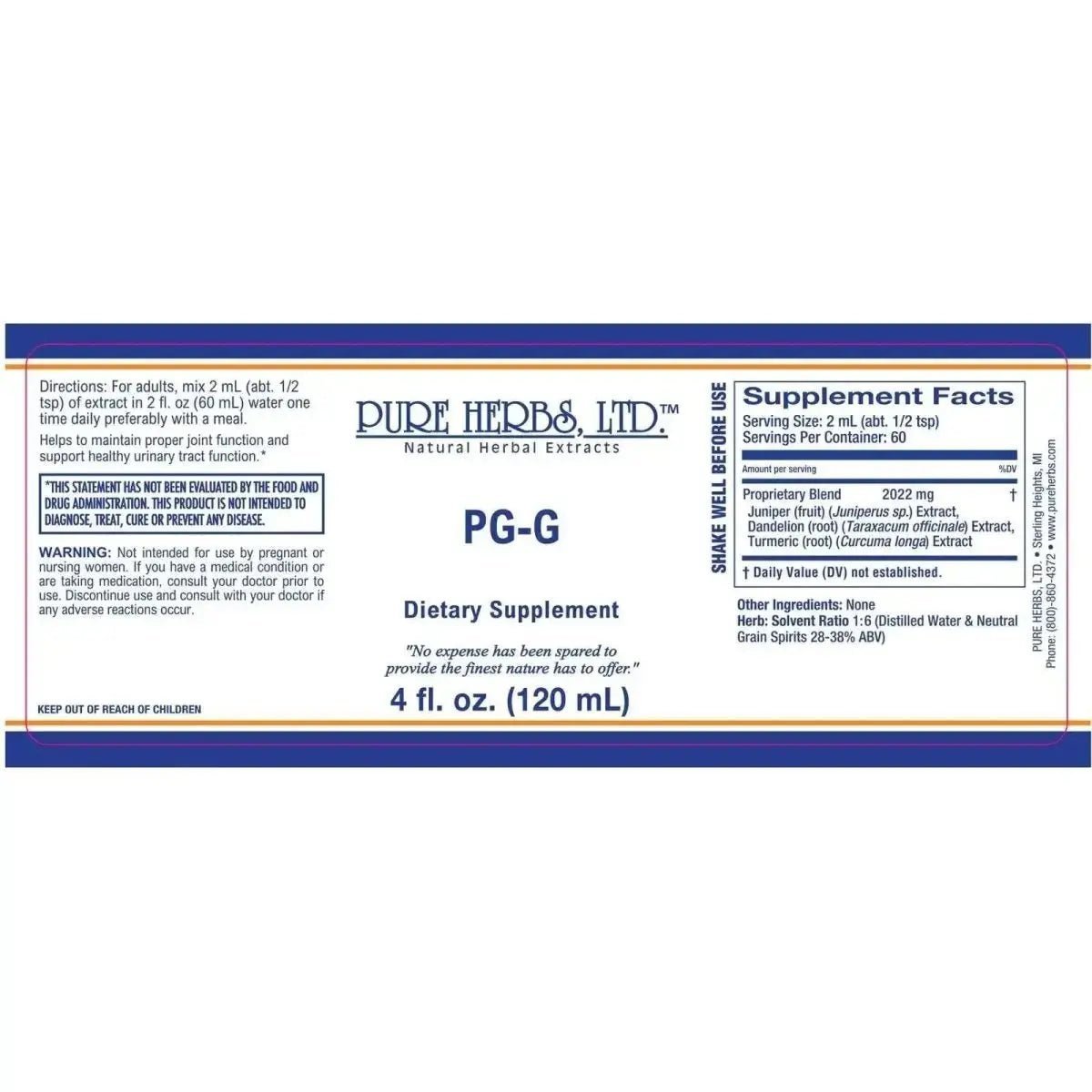 PG - G (Dandelion Root, Juniper Berries, Turmeric) - Futures ETC Tincture