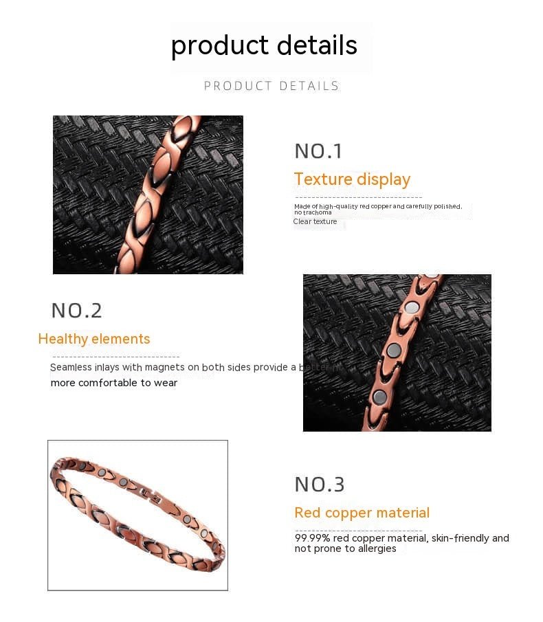 Tobillera magnética de cadena de cobre rojo puro para protección EMF