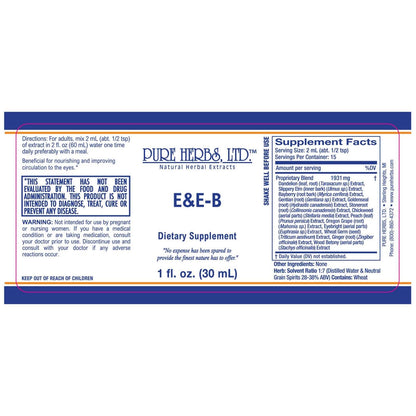 E & E-B (Reformulated)  (Bayberry, Chickweed, Dandelion Leaf, Dandelion Root, Eyebright, Gentian, Ginger, Golden Seal, Oregon Grape, Peach Leaf, Slippery Elm, Stone Root, Wheat Germ, Wood Betony)