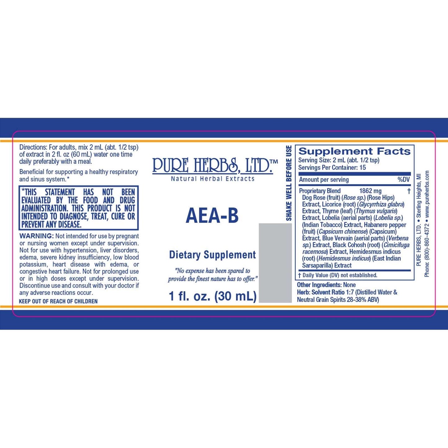 AEA-B (Herbal Adjustment [Black Cohosh, Blue Vervain, Capsicum, Indian Sarsaparilla, Indian Tobacco], Wild Rose Hips, Licorice Root, Thyme)