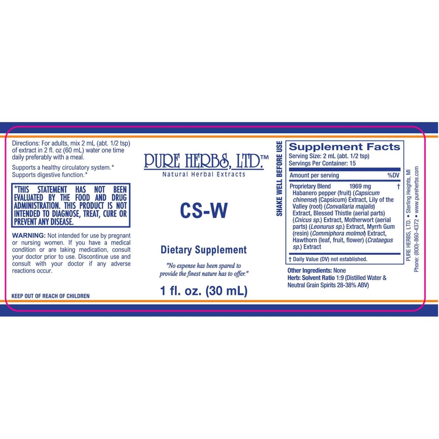 CS-W (Blessed Thistle, Capsicum, HT Combination [Hawthorn, Motherwort, Myrrh], Lily of the Valley)