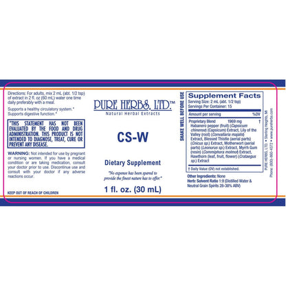 CS-W (Blessed Thistle, Capsicum, HT Combination [Hawthorn, Motherwort, Myrrh], Lily of the Valley)