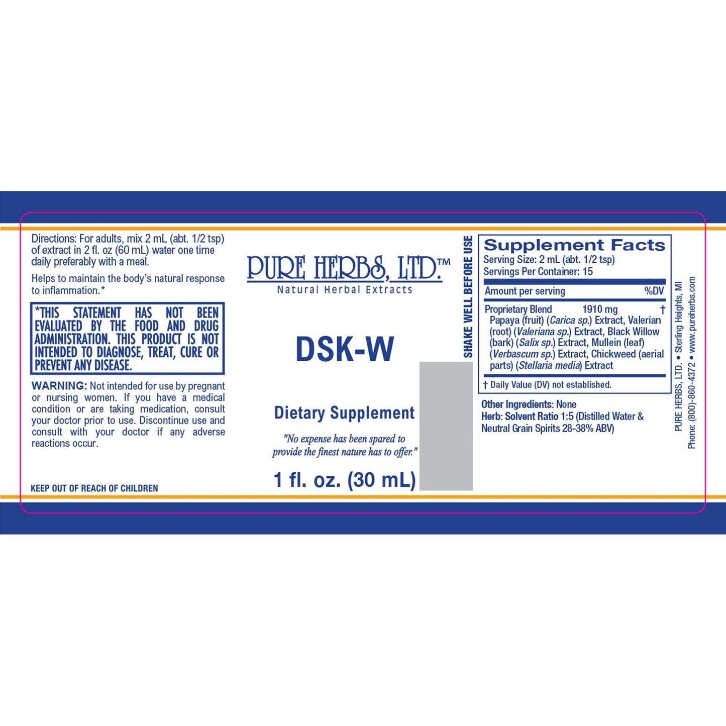 DSK-W (Chickweed, Mullein Leaf, Papaya Fruit, Valerian Root, Willow Bark)