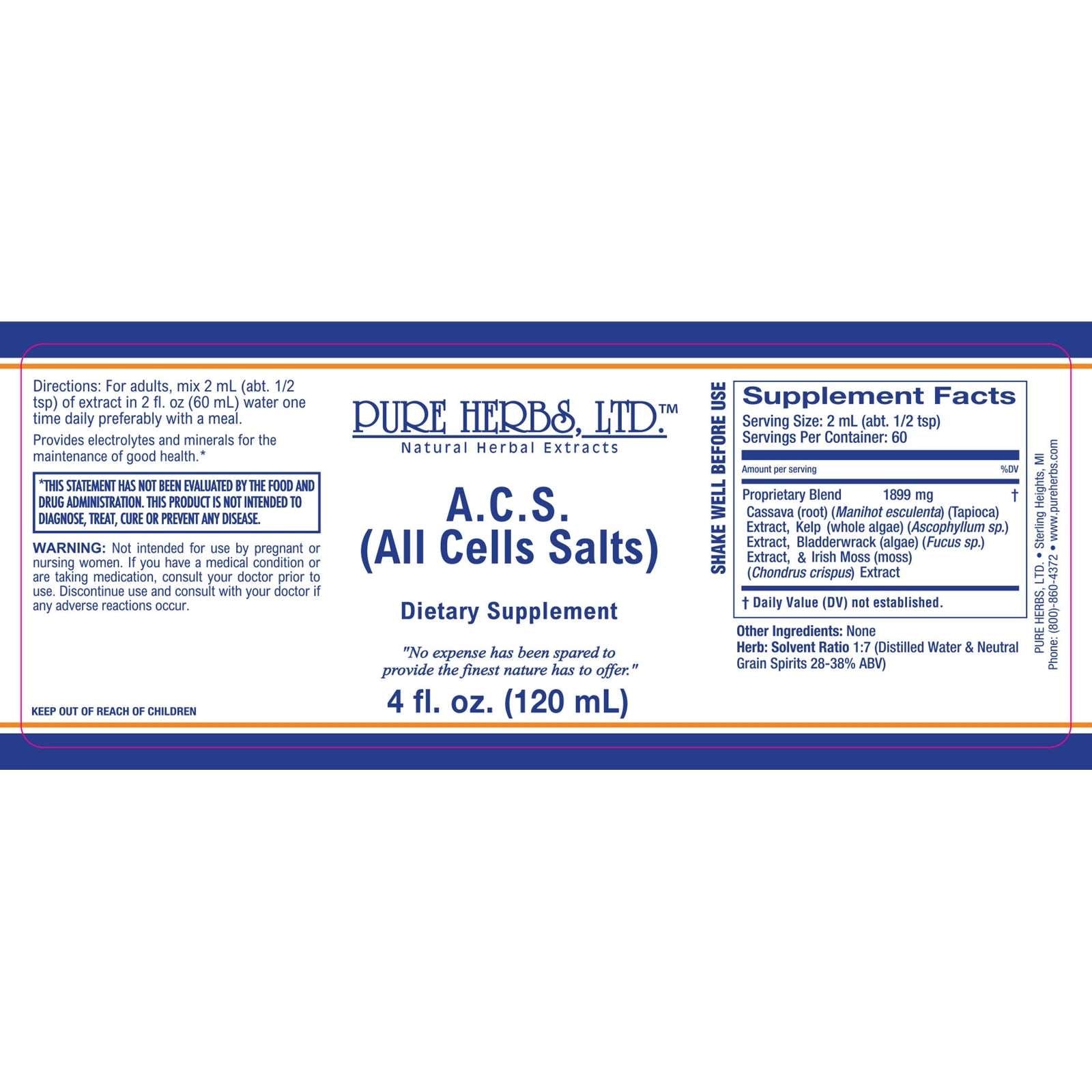 A.C.S. (All Cells Salts) Reformulated (Bladderwrack, Cassava, Irish Moss, Kelp)