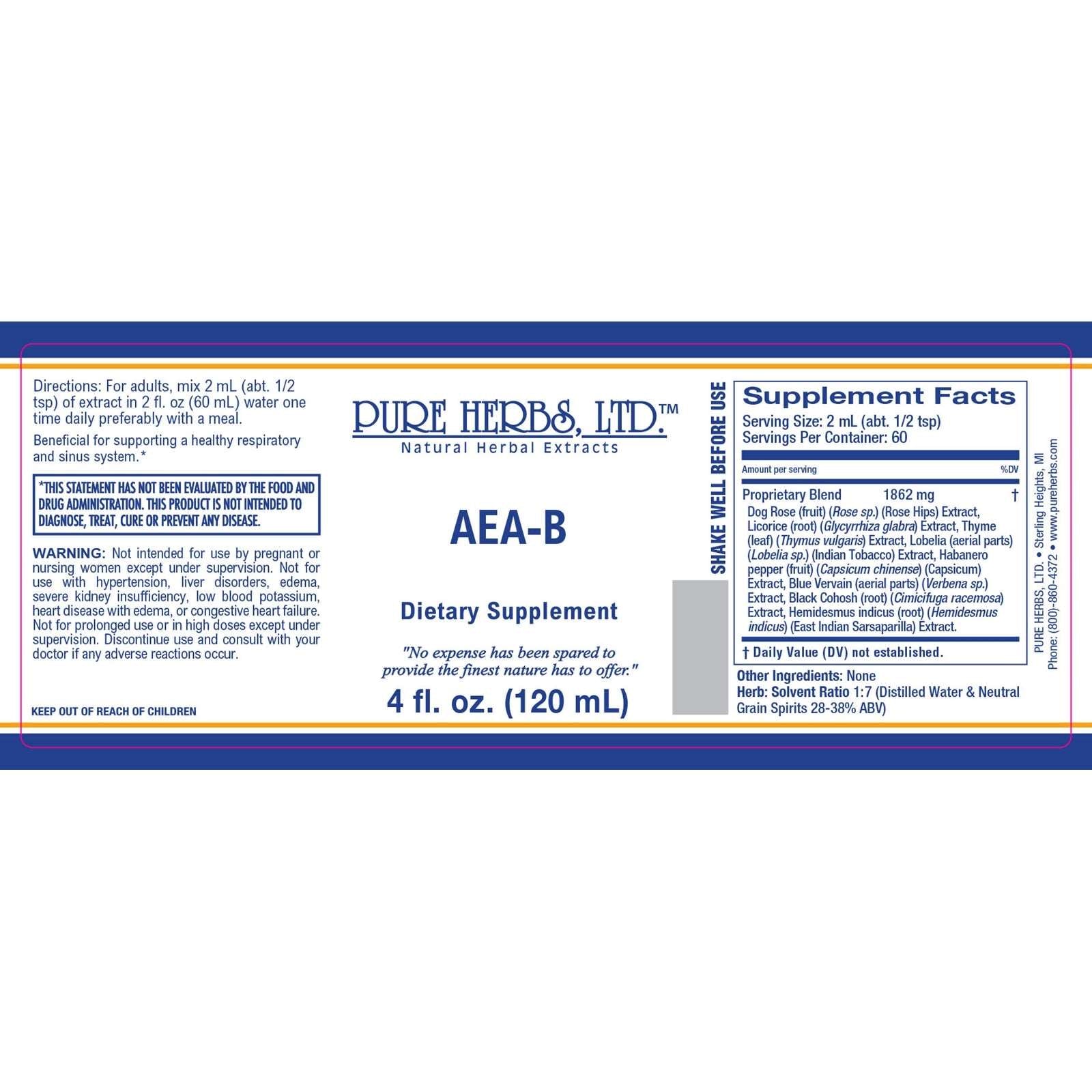 AEA-B (Herbal Adjustment [Black Cohosh, Blue Vervain, Capsicum, Indian Sarsaparilla, Indian Tobacco], Wild Rose Hips, Licorice Root, Thyme)