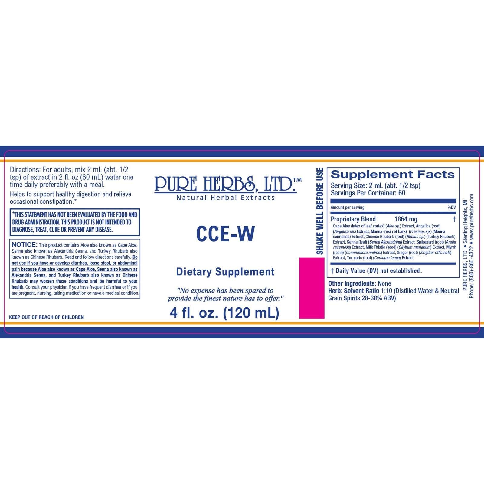 CCE-W (Aloe, Angelica, Ginger, Manna, Milk Thistle, Myrrh, Senna, Spikenard,Turkey Rhubarb,Turmeric)