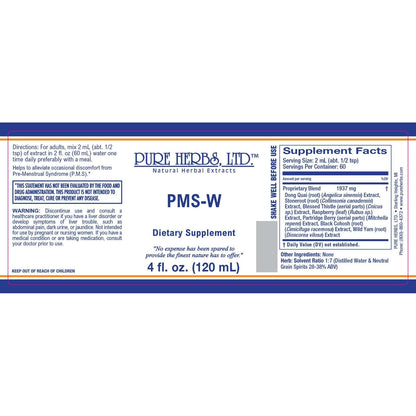 PMS-W (Black Cohosh, Blessed Thistle, Dong Quai, Partridge Berry, Red Raspberry Leaf, Stone Root, Wild Yam)