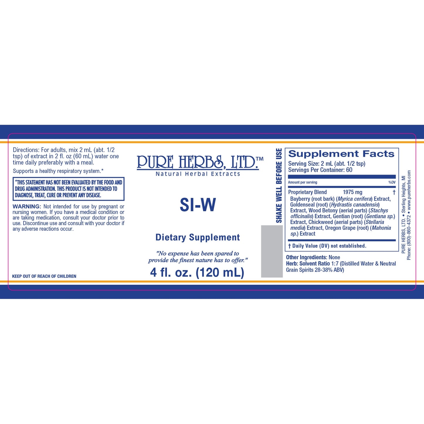 SI-W (Bayberry, Chickweed, Gentian, Golden Seal, Oregon Grape, Wood Betony)