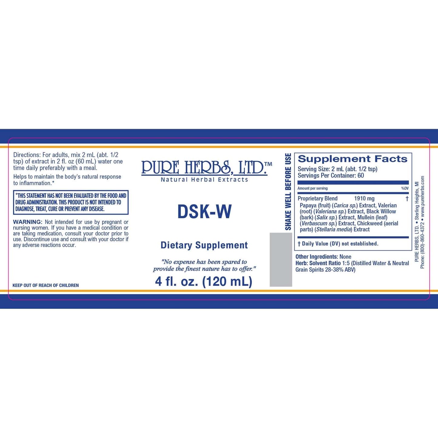 DSK-W (Chickweed, Mullein Leaf, Papaya Fruit, Valerian Root, Willow Bark)