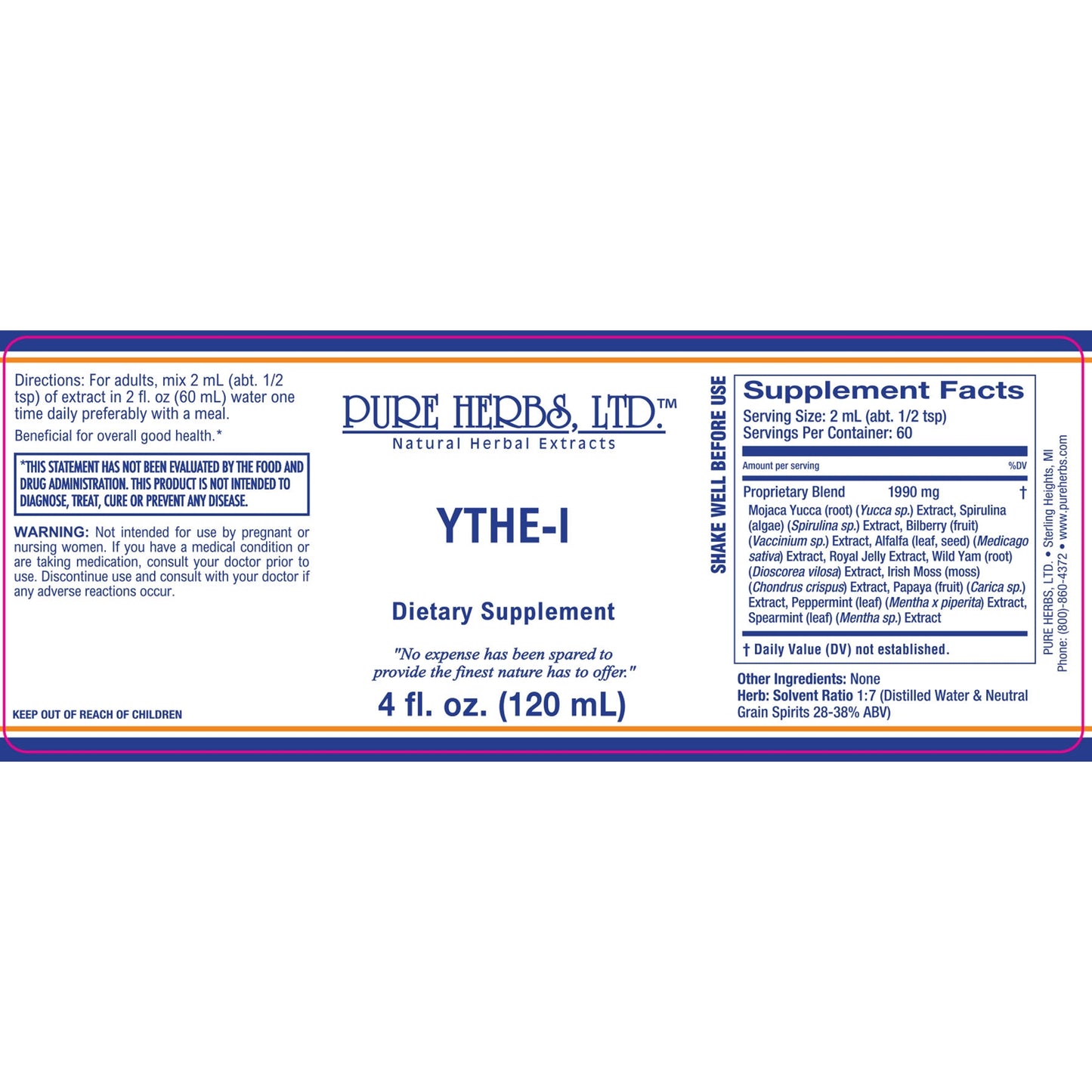 YTHE-I (Alfalfa, Bilberry, Irish Moss, Papaya, Peppermint Leaf, Royal Jelly, Spearmint Leaf, Spirulina, Wild Yam, Yucca)