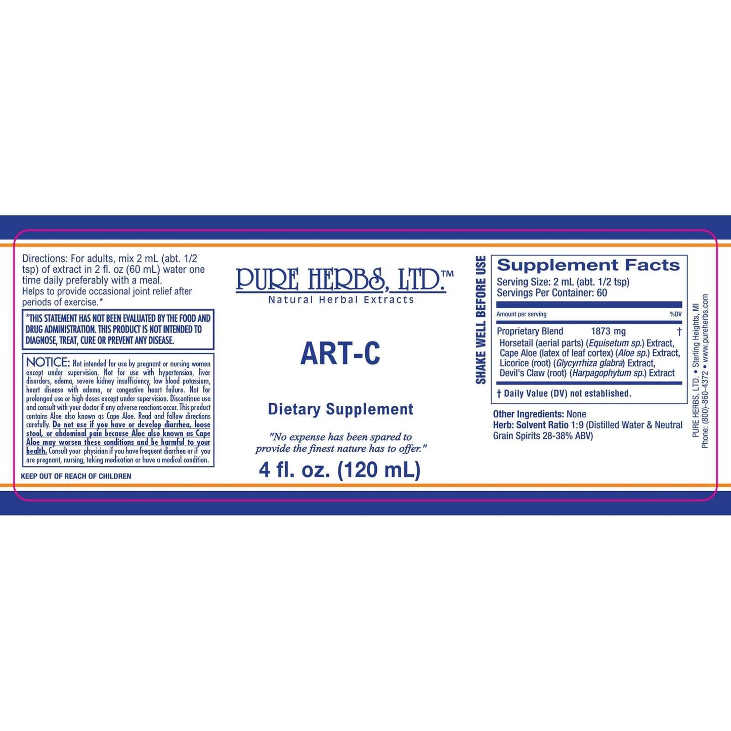 ART-C (Reformulated) (Aloe, Devil's Claw, Horsetail, Licorice Root)