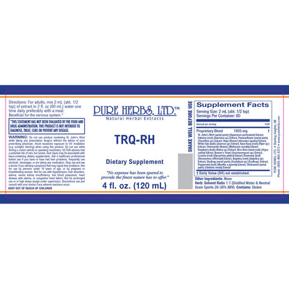 TRQ-RH (Angelica, Brewer's Yeast, Chamomile, Chickweed, Hops, Kava Kava, Licorice Root, Passion Flower, Peppermint Leaf, Red Raspberry Leaf, Rice Bran, Rosemary, Scullcap, St. John's Wort, Valerian Root, White Oak Bark)