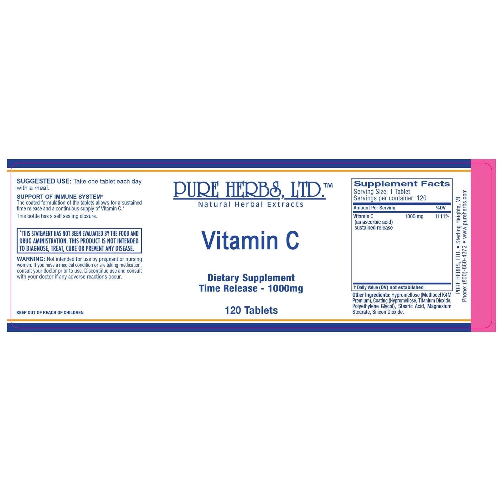 Vitamin C (Time release tablets 120 ct - 1000mg)