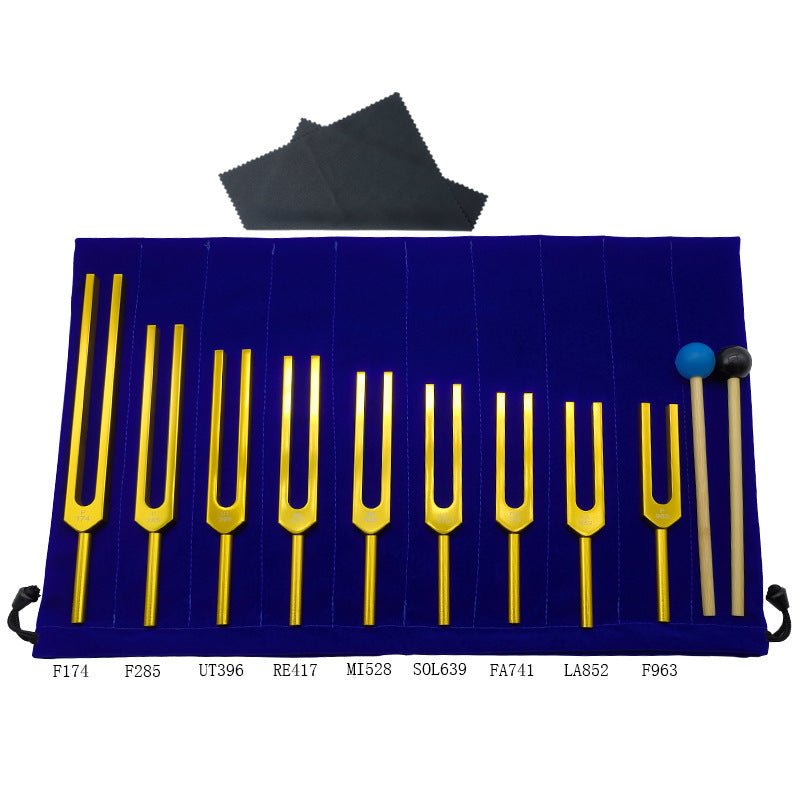 9-Piece Gold Aluminum Alloy Tuning Fork Set for Vibration Therapy