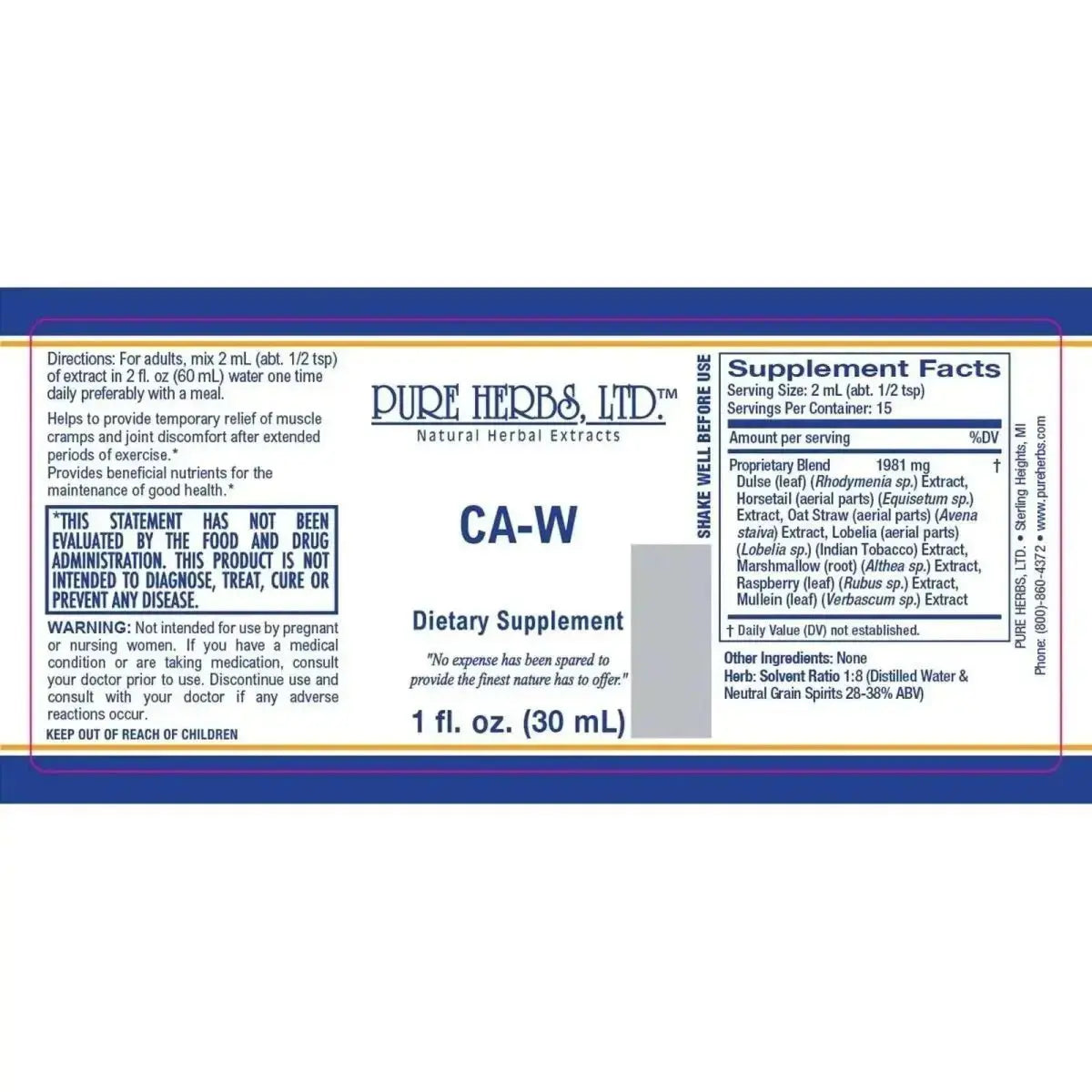 CA - W (Dulse, Horsetail, Indian Tobacco, Marshmallow, Mullein Leaf, Oat Straw, Red Raspberry Leaf) - Futures ETC Tincture