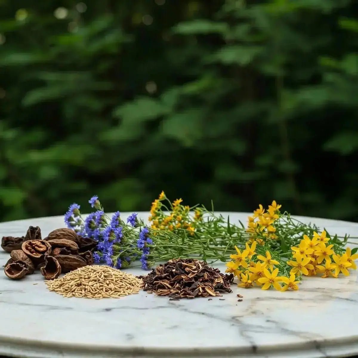 Black Walnut Hulls, Blue Vervain, Cudweed, Feverfew, Horsetail, Indian Tobacco, Rice Bran, Scullcap, St. John's Wort Futures