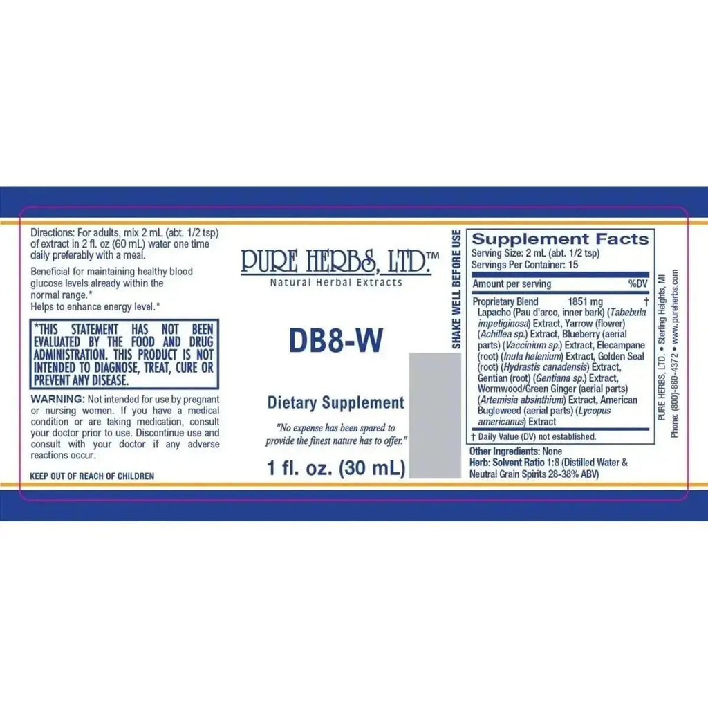 DB8 - W (Blueberry Leaf, Bugleweed, Elecampane, Gentian, Golden Seal, Green Ginger, Lapacho, Yarrow) - Futures ETC Tincture