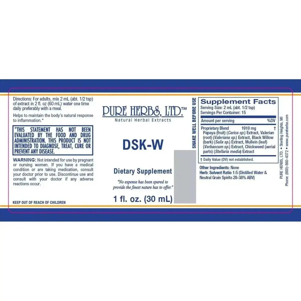 DSK - W (Chickweed, Mullein Leaf, Papaya Fruit, Valerian Root, Willow Bark) - Futures ETC Tincture