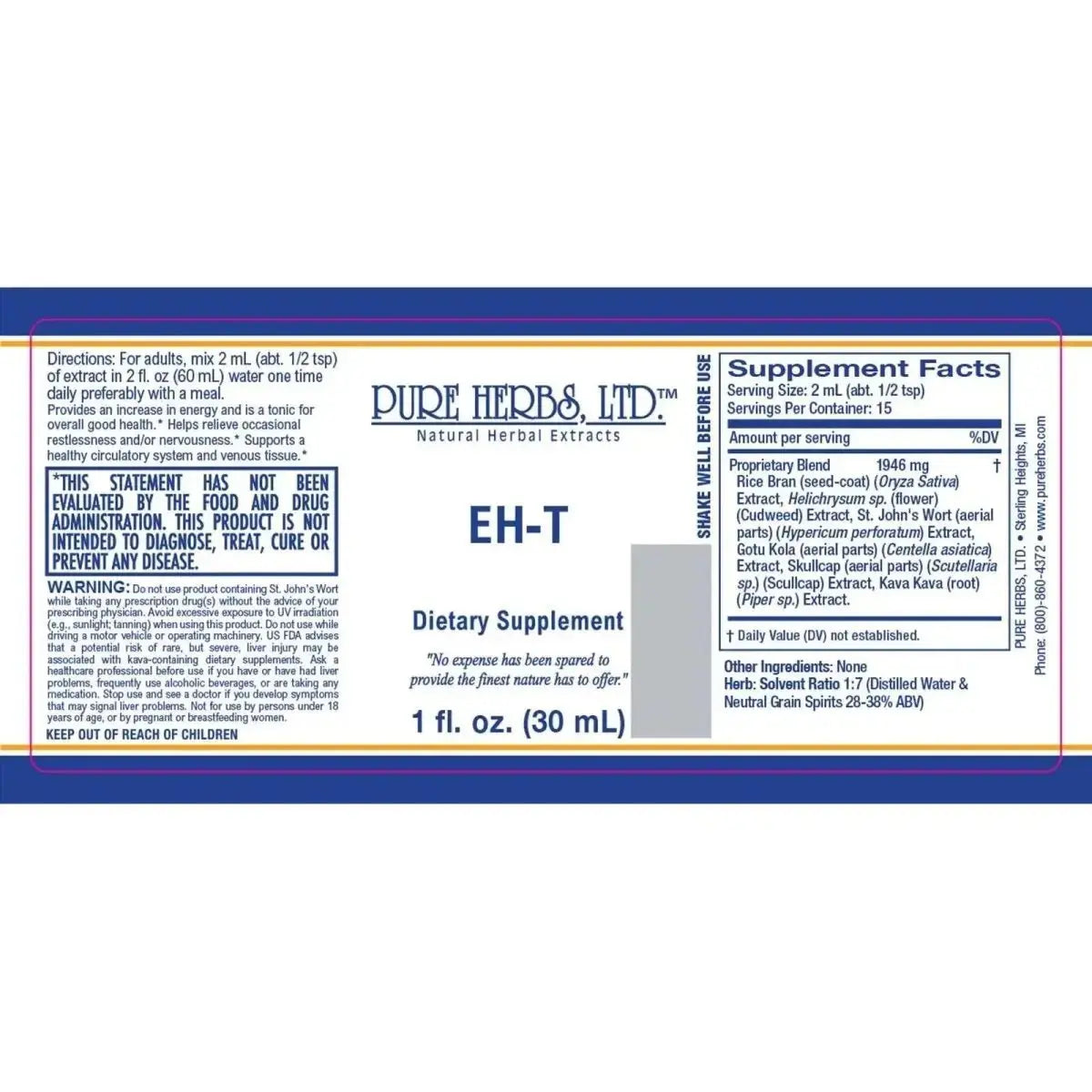 EH - T (Cudweed, Gotu Kola, Kava Kava, Rice Bran, Scullcap, St. John's Wort) - Futures ETC Tincture