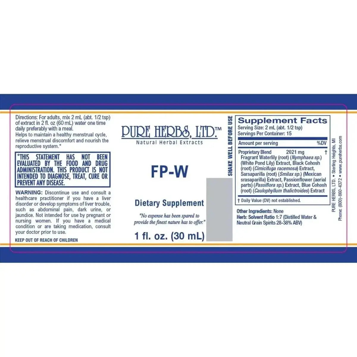 FP - W (Black Cohosh, Blue Cohosh, Passion Flower, Sarsaparilla, White Pond Lily) - Futures ETC Tincture