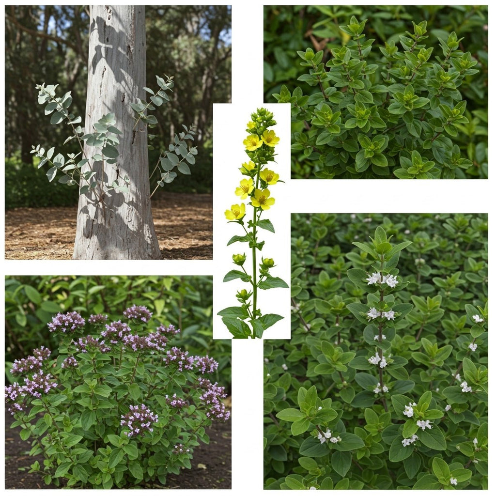 Cinq huiles – Mélange respiratoire, analgésique et antimicrobien | Eucalyptus, molène, origan, menthe poivrée et gaulthérie