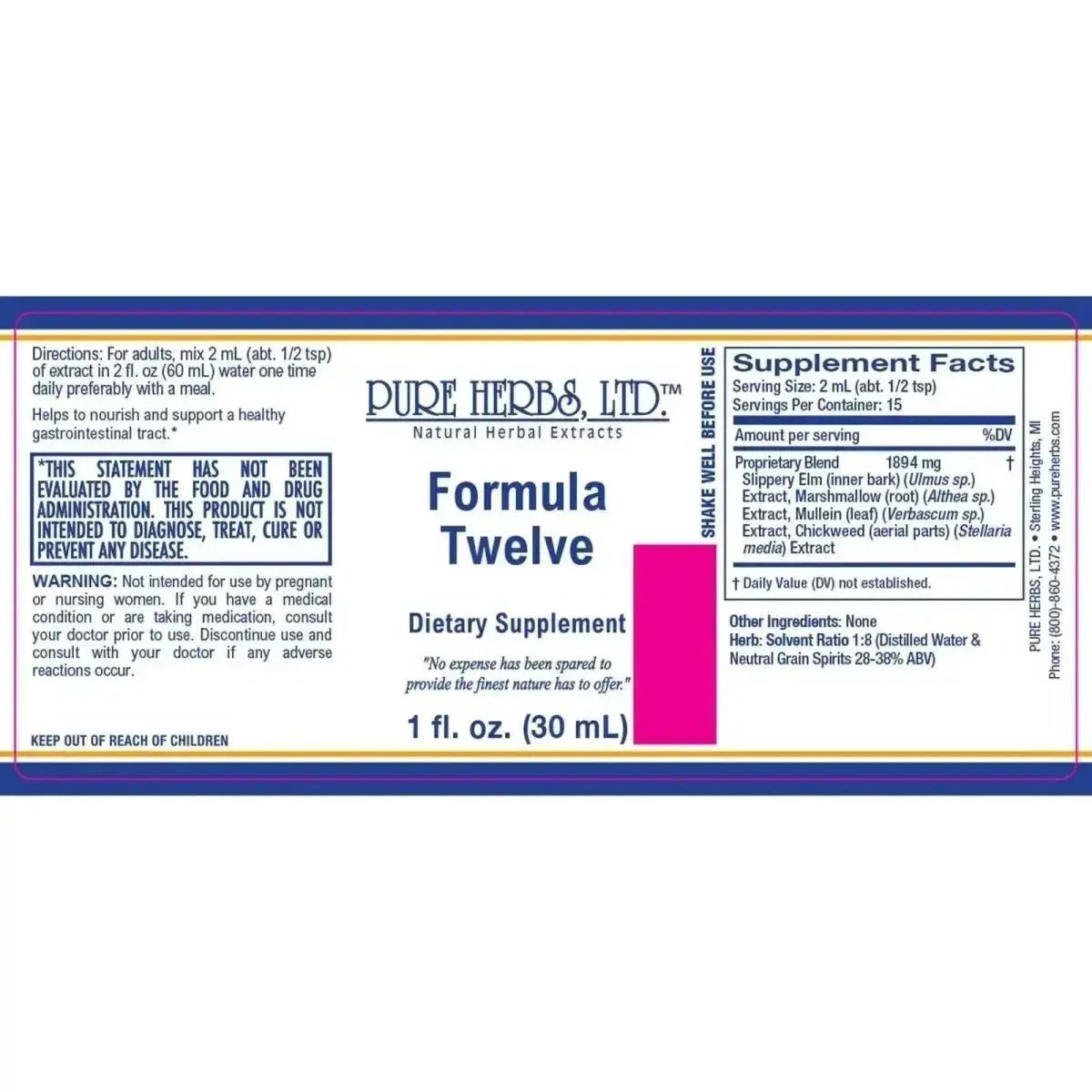 Formula Twelve (Chickweed, Marshmallow, Mullein Leaf, Slippery Elm) - Futures ETC Tincture