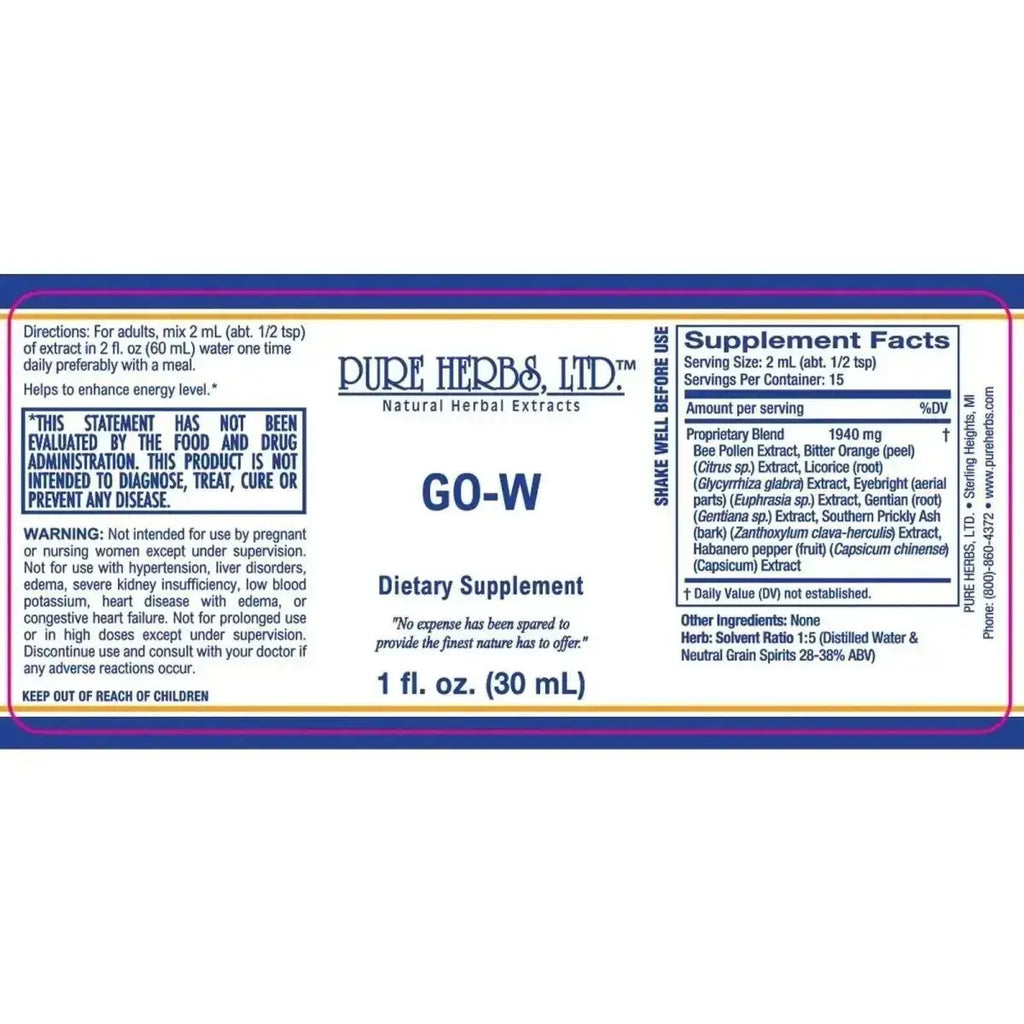 GO - W (Bee Pollen, Bitter Orange, Capsicum, Eyebright, Gentian, Licorice Root, Southern Prickly Ash) - Futures ETC Tincture
