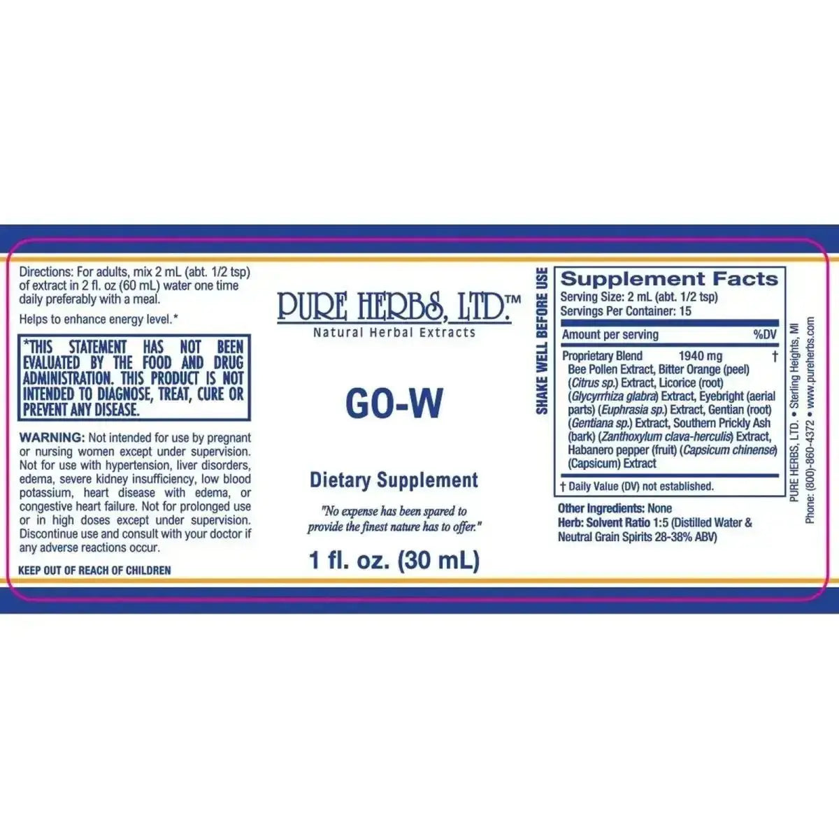 GO - W (Bee Pollen, Bitter Orange, Capsicum, Eyebright, Gentian, Licorice Root, Southern Prickly Ash) - Futures ETC Tincture