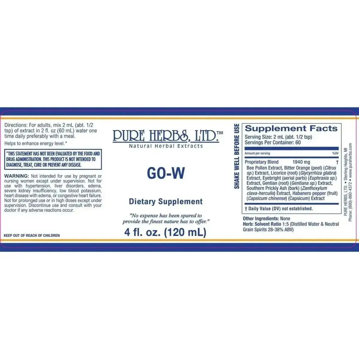 GO - W (Bee Pollen, Bitter Orange, Capsicum, Eyebright, Gentian, Licorice Root, Southern Prickly Ash) - Futures ETC Tincture