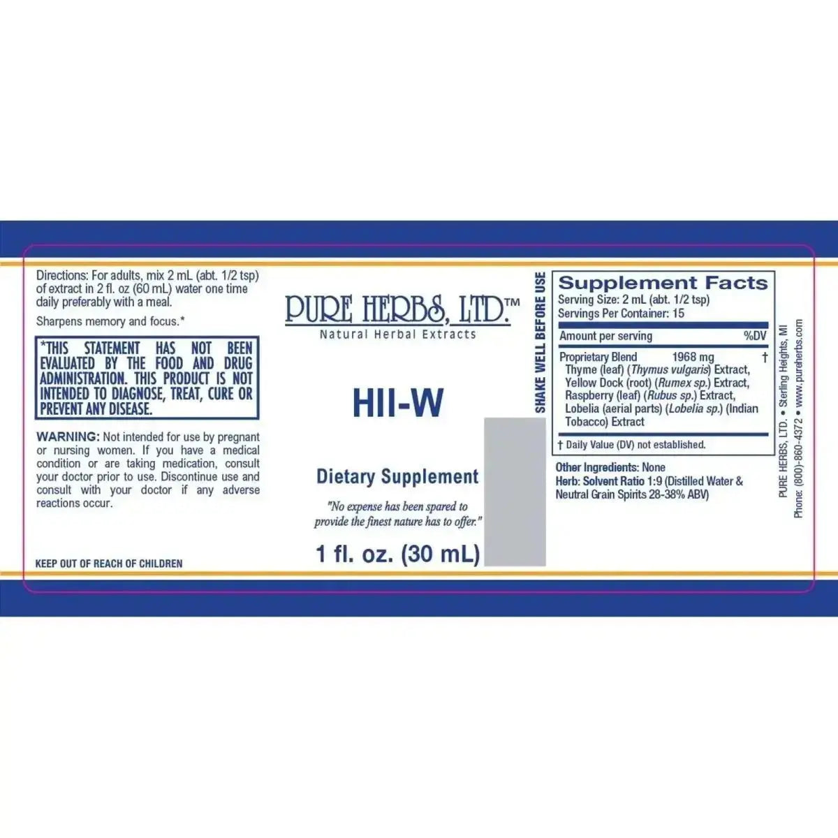 HII - W (Indian Tobacco, Red Raspberry Leaf, Thyme, Yellow Dock) - Futures ETC Tincture