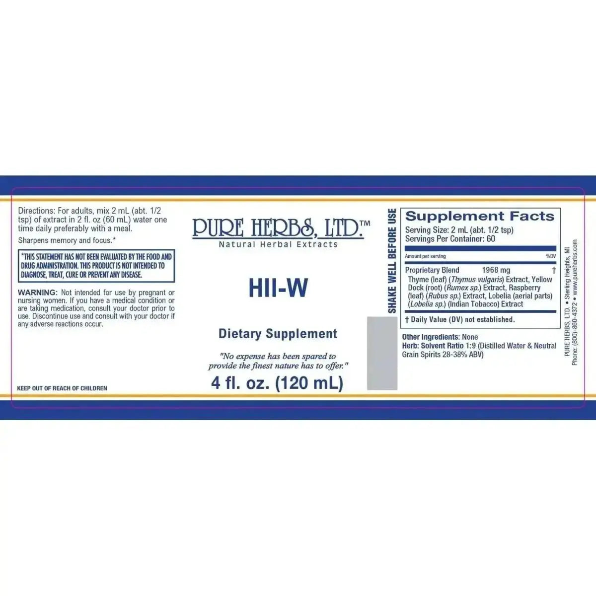 HII - W (Indian Tobacco, Red Raspberry Leaf, Thyme, Yellow Dock) - Futures ETC Tincture