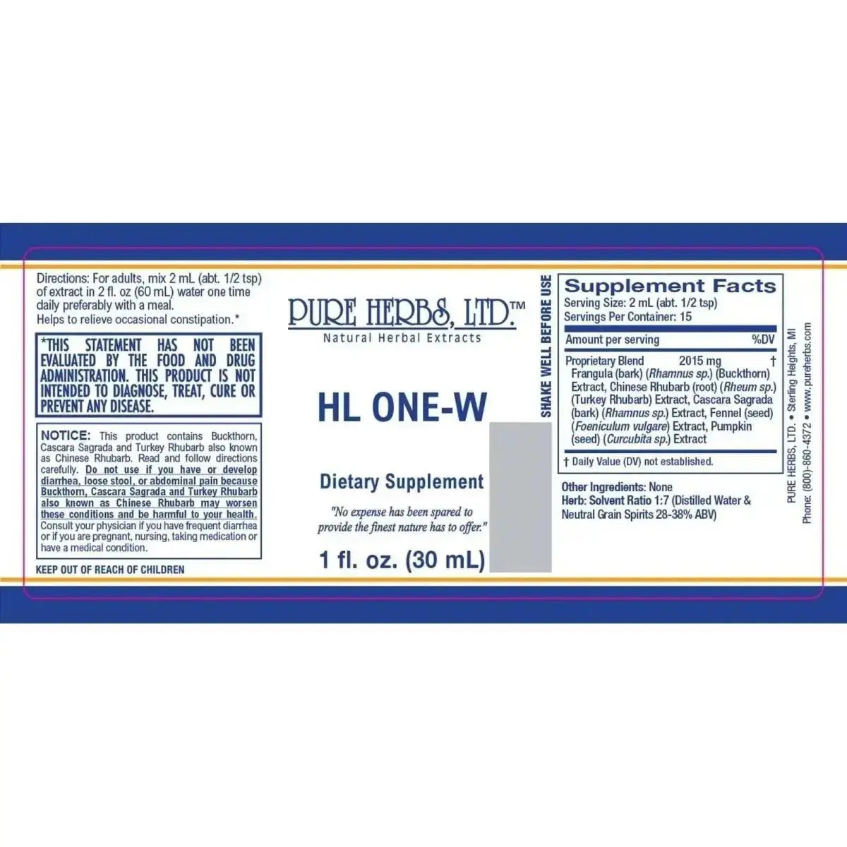 HL ONE-W (Buckthorn, Cascara Sagrada, Fennel, Pumpkin Seed, Turkey Rhubarb), Tincture, Futures ETC