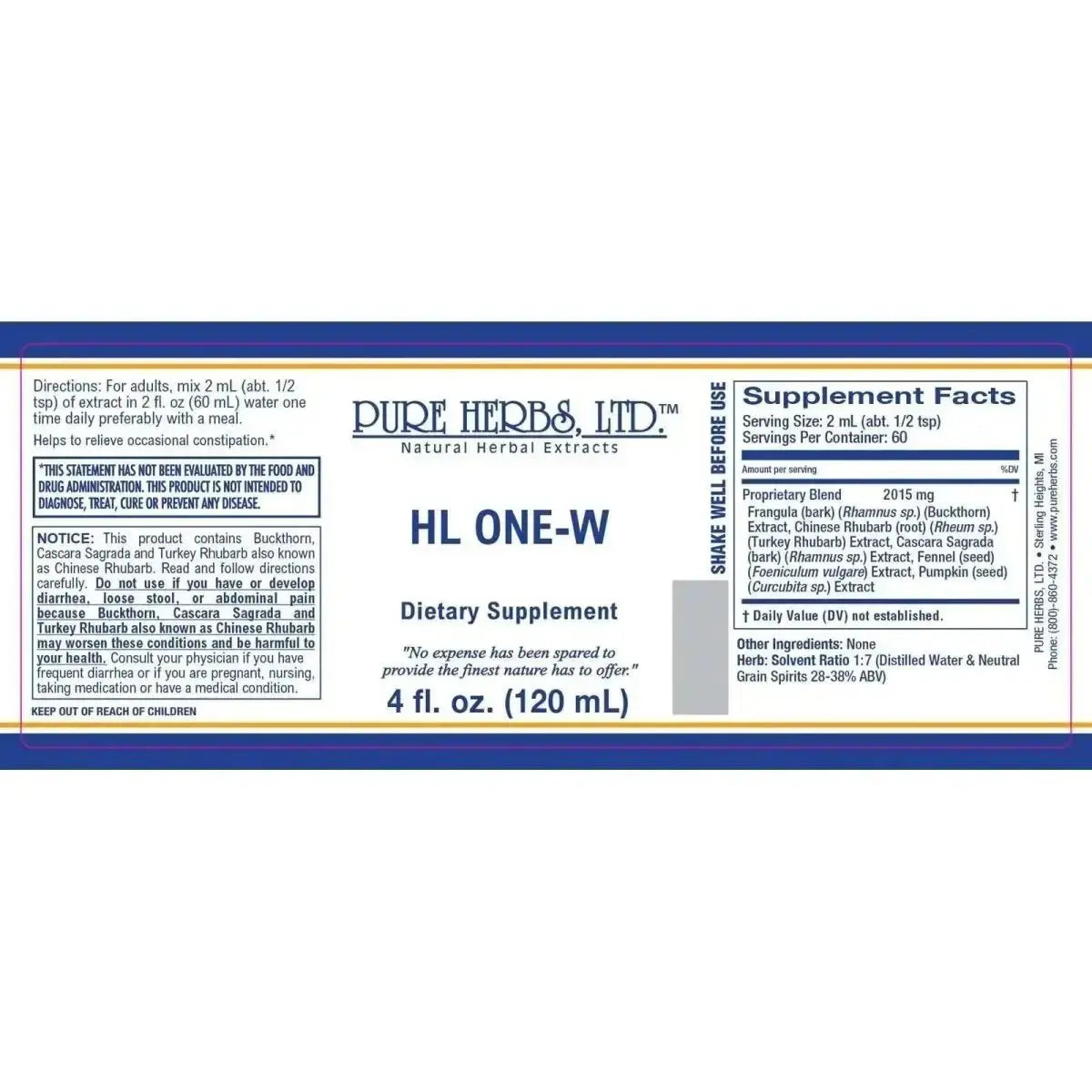 HL ONE-W (Buckthorn, Cascara Sagrada, Fennel, Pumpkin Seed, Turkey Rhubarb), Tincture, Futures ETC