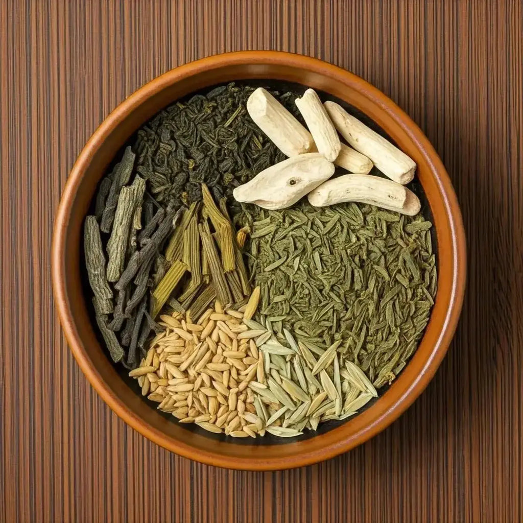 (All Cells Salts [Bladderwrack, Cassava, Irish Moss, Kelp], Horsetail, Indian Sarsaparilla, Oat Straw, Wheat Germ)