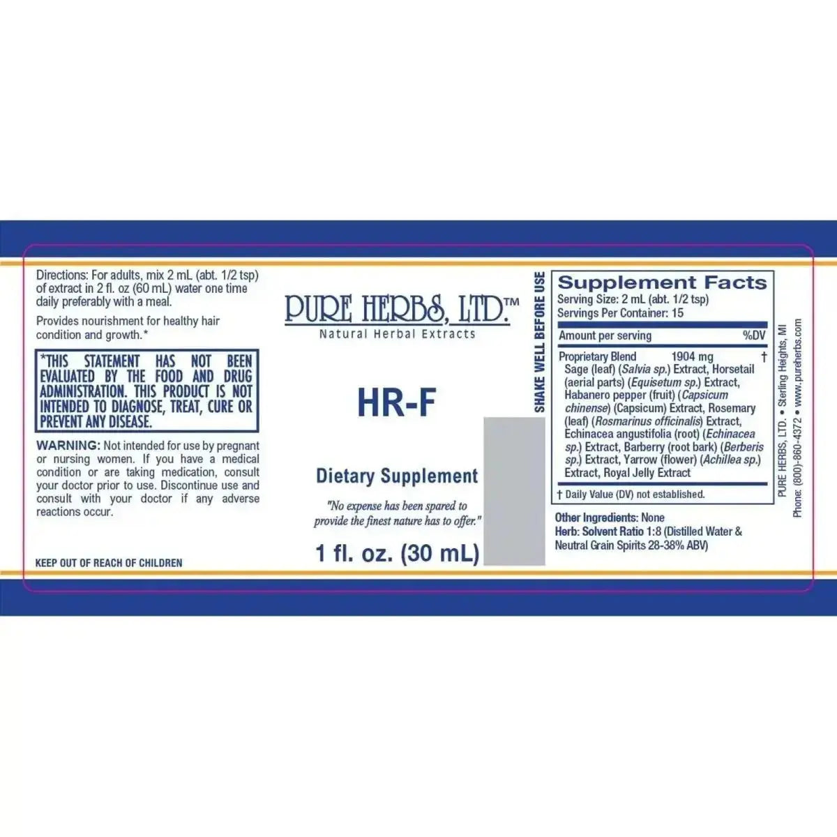 HR - F (Barberry, Capsicum, Echinacea, Horsetail, Rosemary, Royal Jelly, Sage, Yarrow) - Futures ETC Tincture