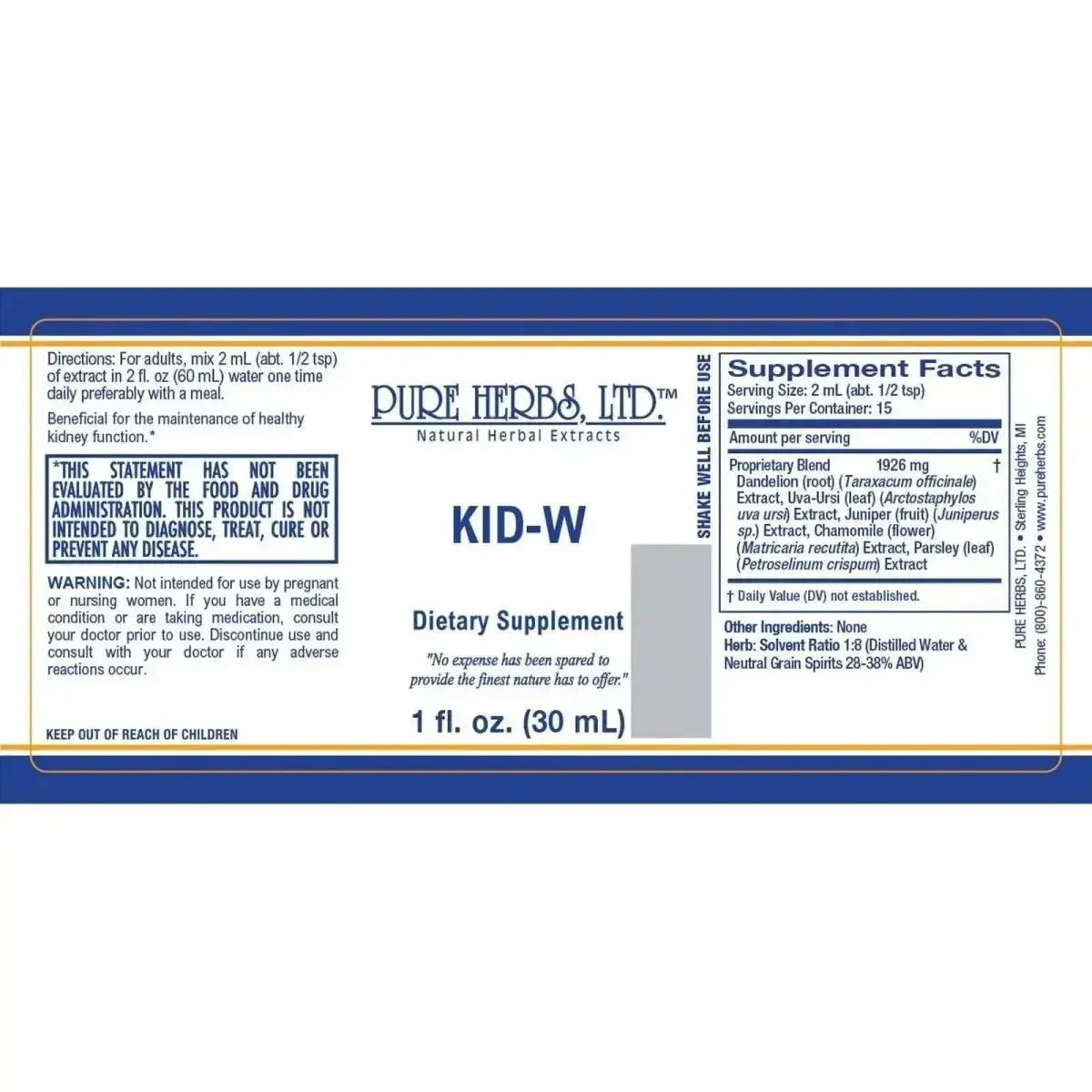 KID - W (Chamomile, Dandelion Root, Juniper Berries, Parsley, Uva Ursi) - Futures ETC Tincture