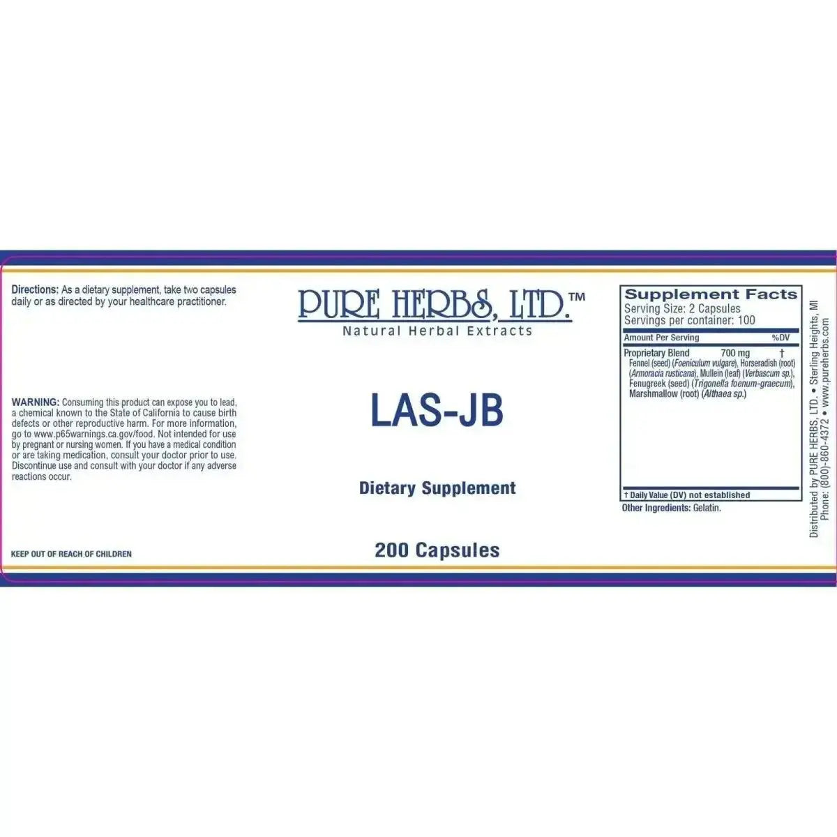 LAS - JB (Capsules 200 ct - 350mg) (Fennel, Fenugreek, Horseradish, Marshmallow, Mullein Leaf) - Futures ETC Tincture